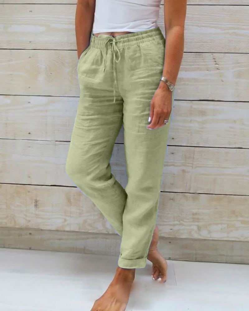 Kayla | Pantalon pour femmes en coton-lin avec taille élastique