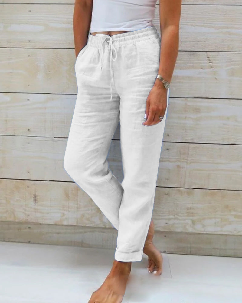 Kayla | Pantalon pour femmes en coton-lin avec taille élastique