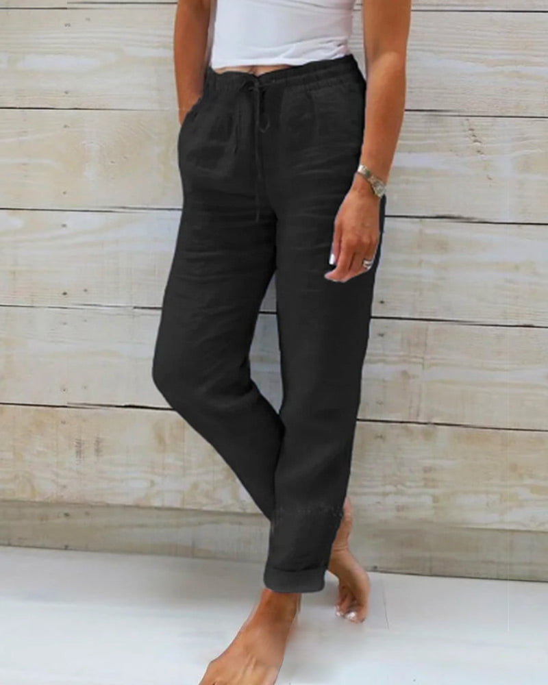 Kayla | Pantalon pour femmes en coton-lin avec taille élastique