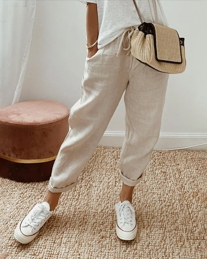 Katy | Pantalon en coton-lin simple