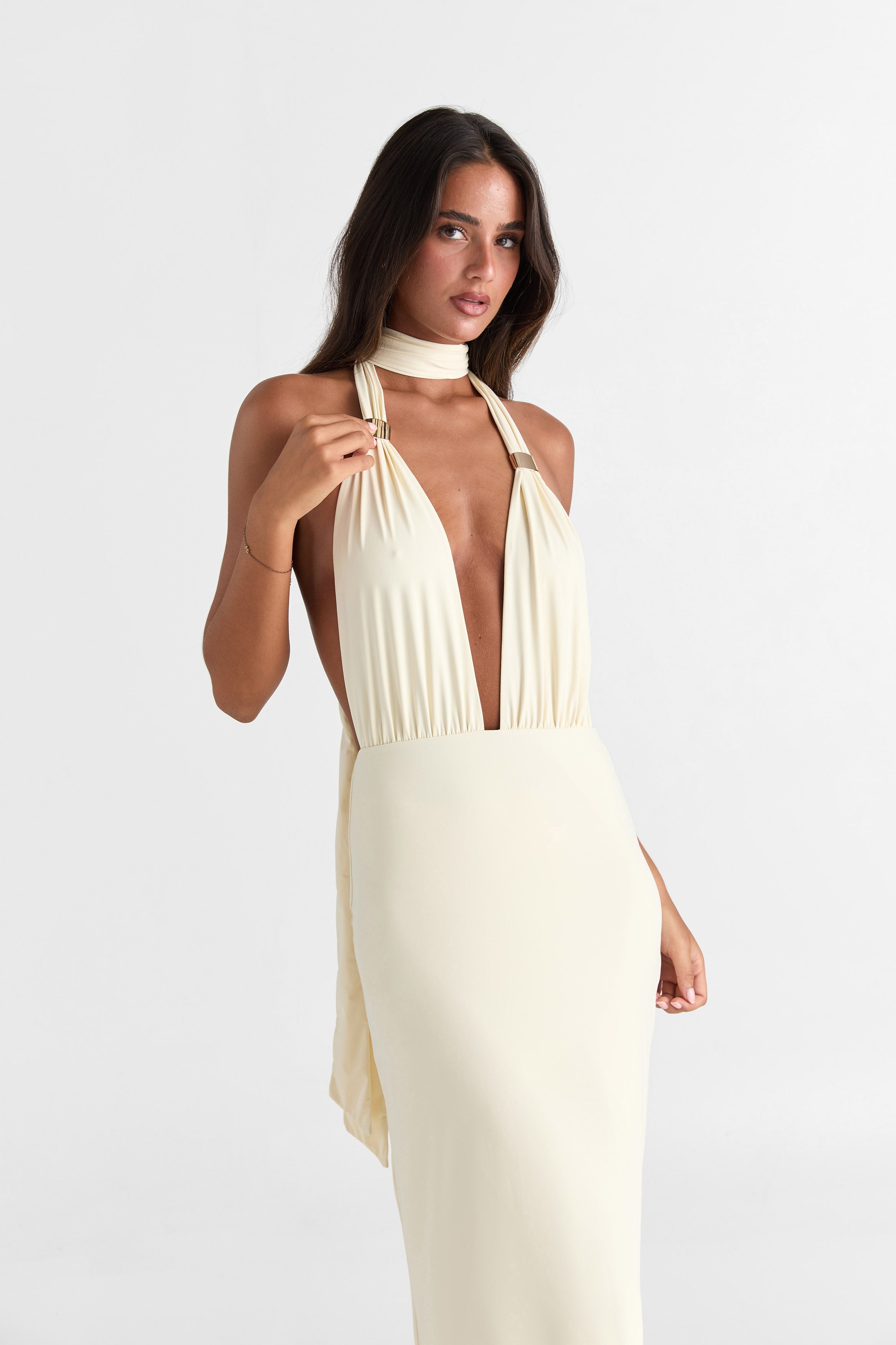 Robe Maxi Mira en Teinte Beurre
