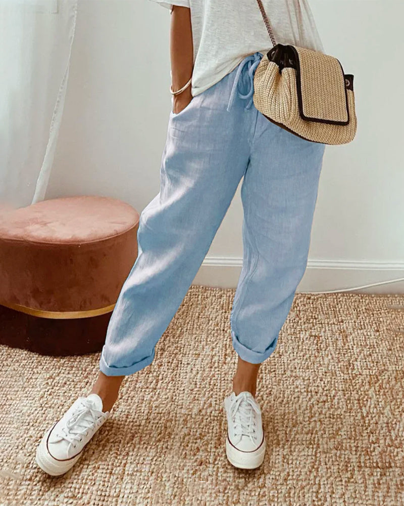 Katy | Pantalon en coton-lin simple