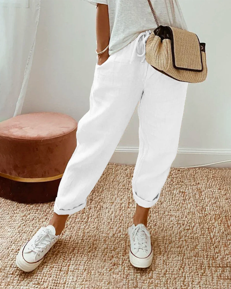 Katy | Pantalon en coton-lin simple