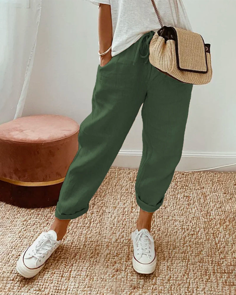 Katy | Pantalon en coton-lin simple