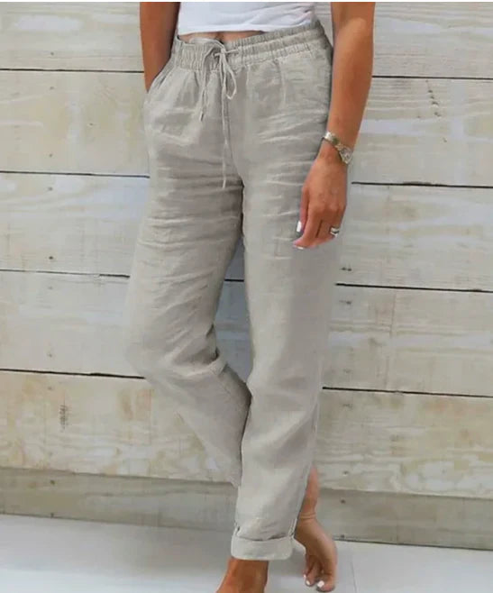 Kayla | Pantalon pour femmes en coton-lin avec taille élastique