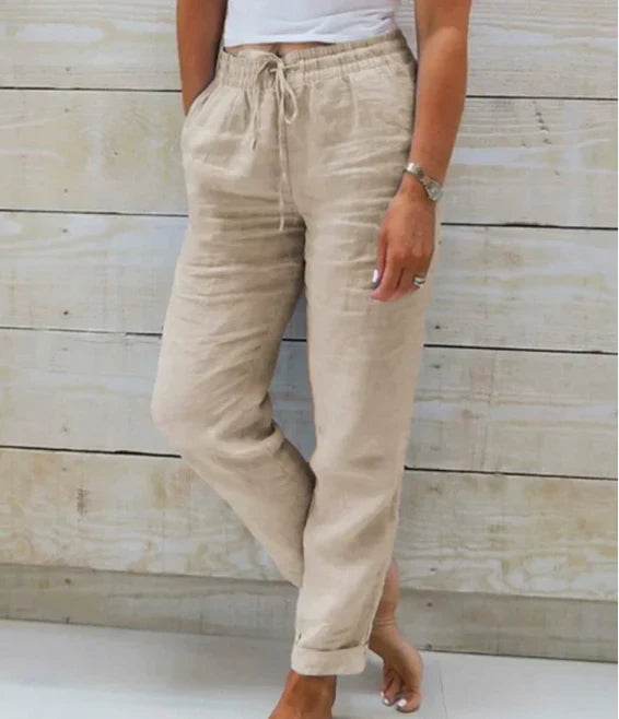 Kayla | Pantalon pour femmes en coton-lin avec taille élastique